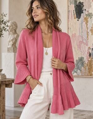 Y2K Romantic Cotton Candy Pink Cardigan M 100% Cotton Bell Sleeve Peplum NWT